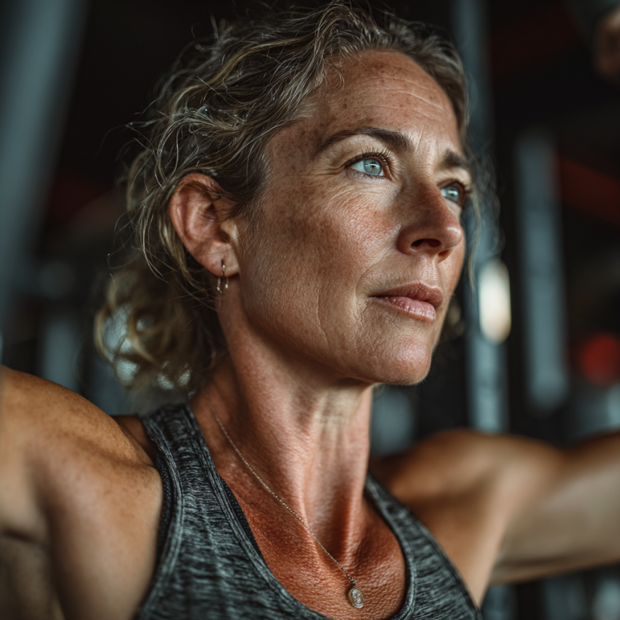 Група людей зрілого віку займається йогою